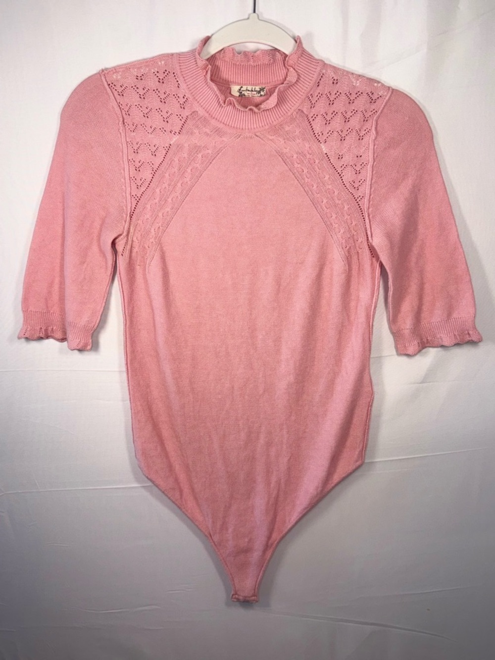 Free People In time we fly W Pink Knit Bodysuit Top with Eyelet Detail Size XS